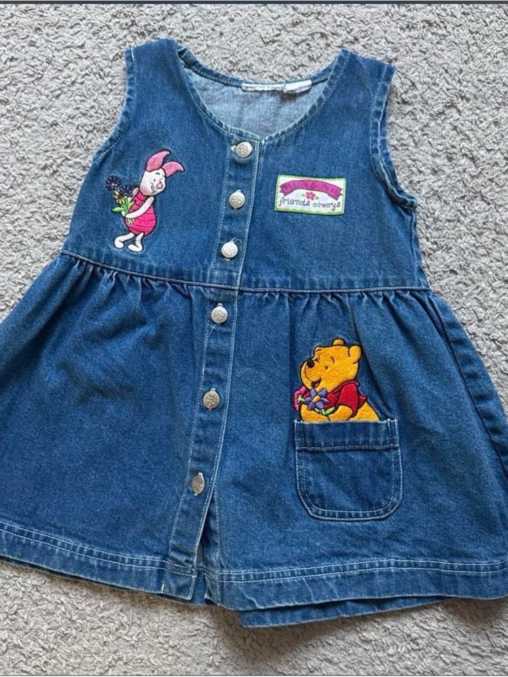 Winnie the Pooh Denim Button Front Dress with Pink Piglet